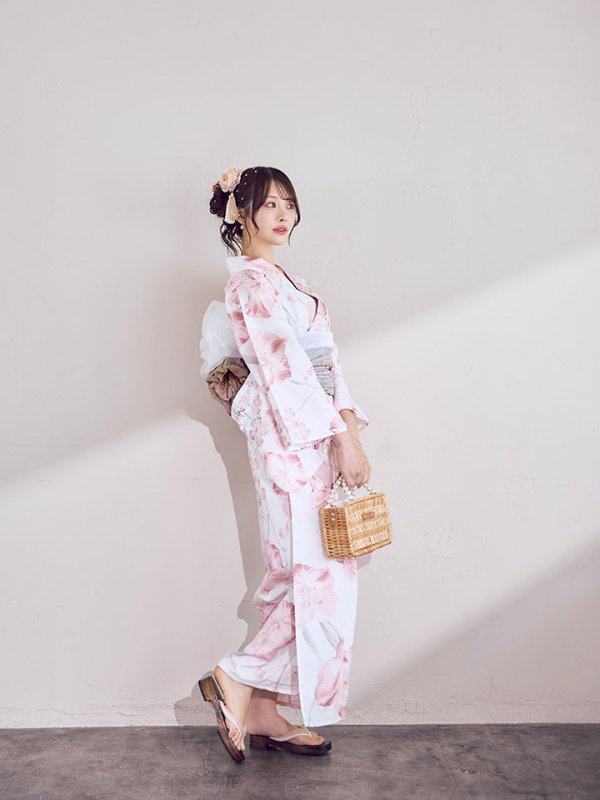 画像6: 【即日発送】ニュアンスピンク水彩朝顔浴衣 【浴衣3点セット 浴衣/帯/下駄】[OF04]