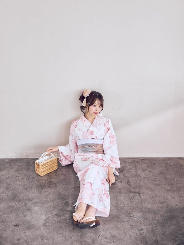 画像8: 【即日発送】ニュアンスピンク水彩朝顔浴衣 【浴衣3点セット 浴衣/帯/下駄】[OF04]