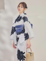 送料無料！【即日発送】モノトーンダリア柄浴衣【浴衣３点セット 浴衣/帯/下駄】[OF04]