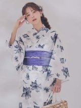 【即日発送】ブルーリリーフラワー浴衣【浴衣３点セット 浴衣/帯/下駄】[OF04]