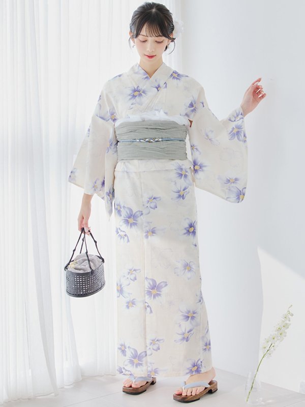 画像5: 【即日発送】紫の花揺蕩う浴衣【浴衣３点セット 浴衣/帯/下駄】[YMT]