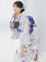 【予約 / 5月中旬発送予定】水彩紫牡丹柄浴衣 OBI-g-500-kj-9-NV / HIMO-900-yn-2-DusBL / HEKO-800-sb-8-DusBL / YA-1067-kn-BL / GETA-01-kj-2-BL/ [y/OF01]