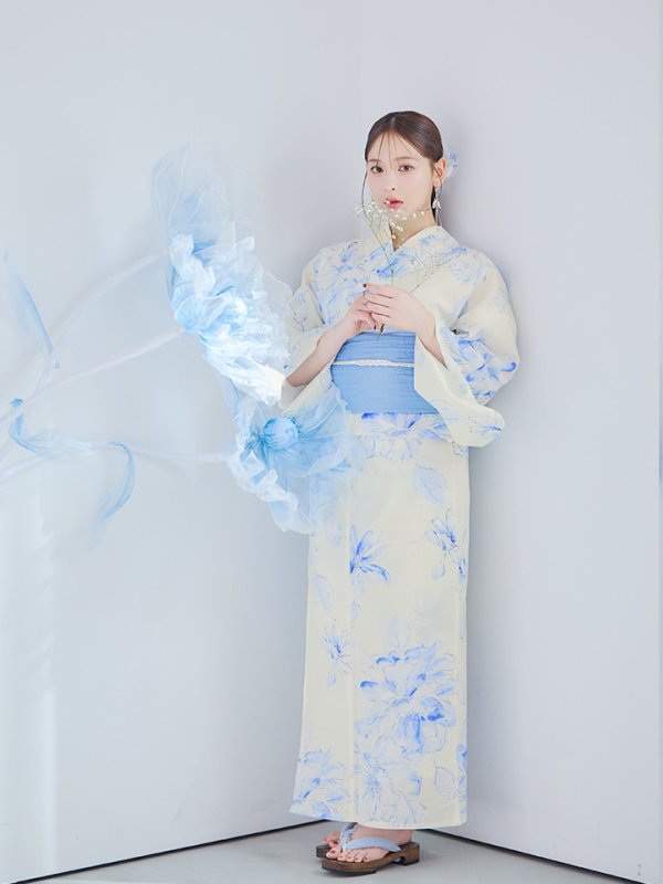 画像18: 【即日発送】グラデーションブルー牡丹和モダン浴衣【浴衣３点セット 浴衣/帯/下駄】[YMT]