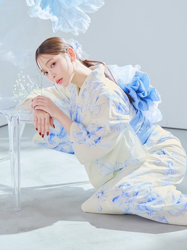 画像13: 【即日発送】グラデーションブルー牡丹和モダン浴衣【浴衣３点セット 浴衣/帯/下駄】[YMT]