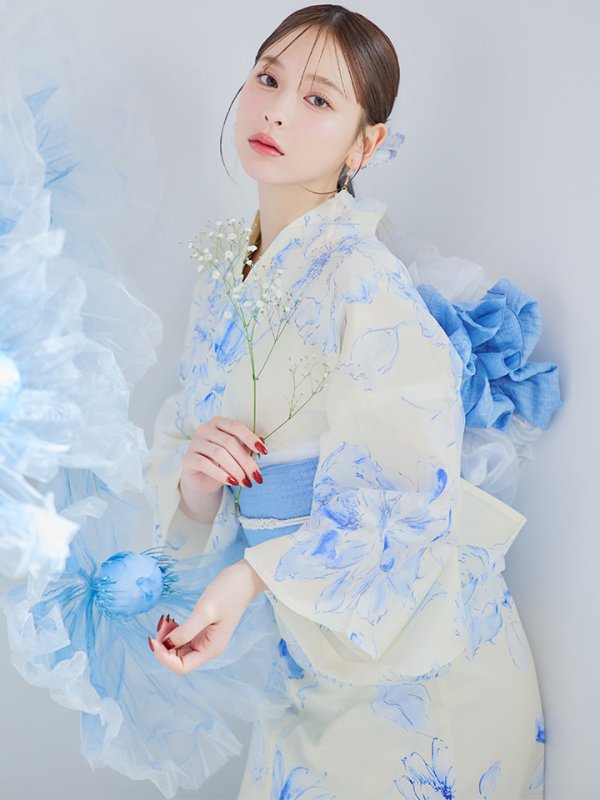 画像3: 【即日発送】グラデーションブルー牡丹和モダン浴衣【浴衣３点セット 浴衣/帯/下駄】[YMT]