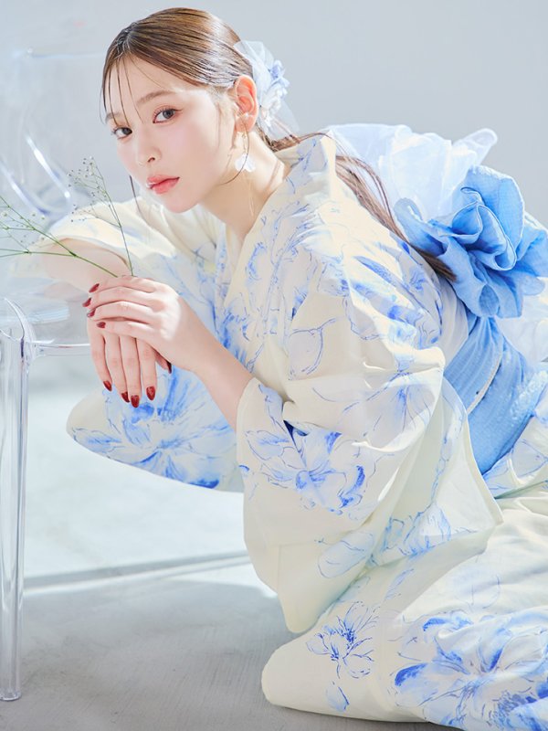 画像15: 【即日発送】グラデーションブルー牡丹和モダン浴衣【浴衣３点セット 浴衣/帯/下駄】[YMT]