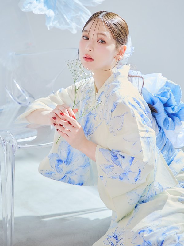 画像17: 【即日発送】グラデーションブルー牡丹和モダン浴衣【浴衣３点セット 浴衣/帯/下駄】[YMT]