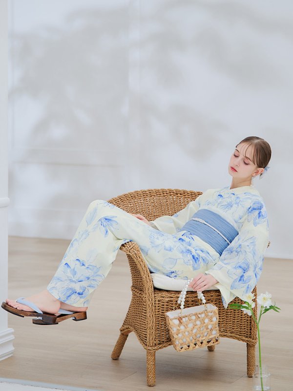 画像25: 【即日発送】グラデーションブルー牡丹和モダン浴衣【浴衣３点セット 浴衣/帯/下駄】[YMT]