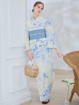 【予約 / 5月上旬発送予定】グラデーションブルー牡丹和モダン浴衣 OBI-lame-400-kj-12-TrBL / HIMO-900-yn-5-IV / HEKO-800-sb-5-W / YA-1001-kj-BL / GETA-01-kj-2-BL / [o/YMT]