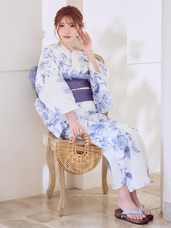 画像2: モダンフラワー大人エレガント浴衣【浴衣３点セット 浴衣/帯/下駄】[OF04]