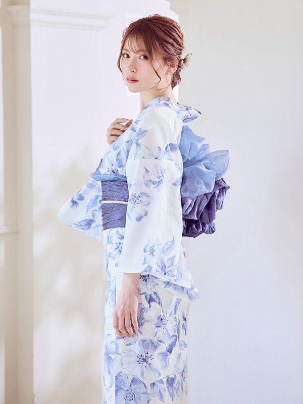 画像5: モダンフラワー大人エレガント浴衣【浴衣３点セット 浴衣/帯/下駄】[OF04]