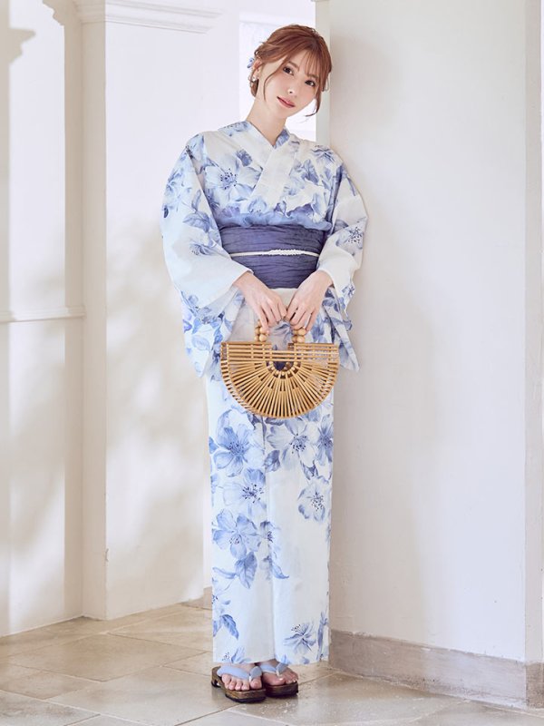 画像12: モダンフラワー大人エレガント浴衣【浴衣３点セット 浴衣/帯/下駄】[OF04]