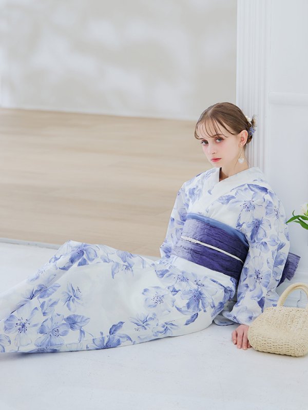 画像12: 【即日発送】モダンフラワー大人エレガント浴衣【浴衣３点セット 浴衣/帯/下駄】[OF04]