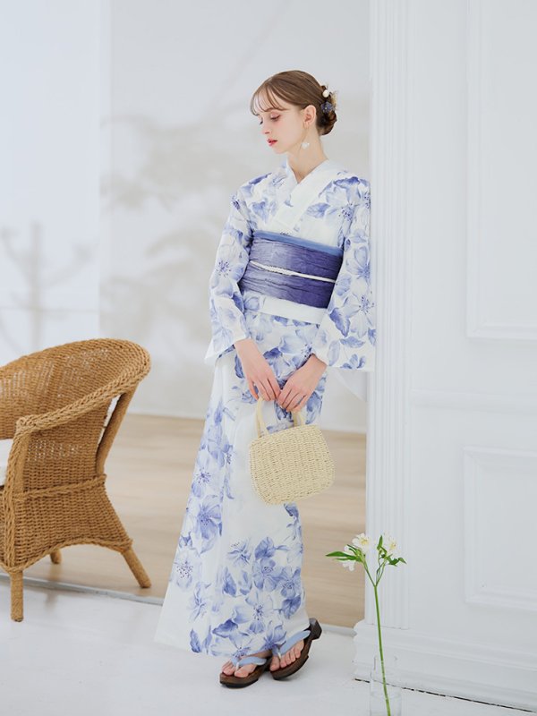 画像6: 【即日発送】モダンフラワー大人エレガント浴衣【浴衣３点セット 浴衣/帯/下駄】[OF04]