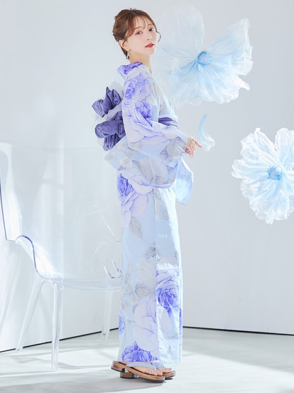 画像10: 【即日発送】アンティークブルーローズ浴衣【浴衣３点セット 浴衣/帯/下駄】[YMT]