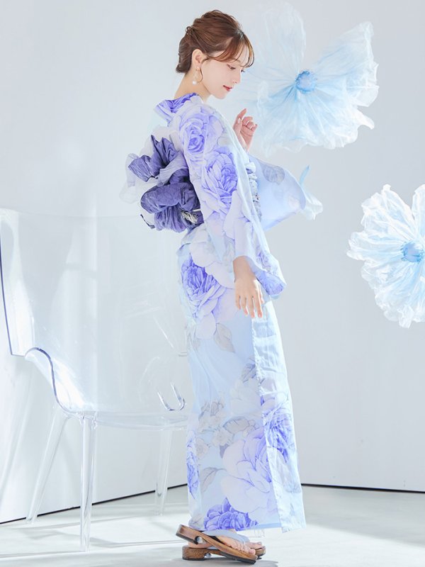 画像13: 【即日発送】アンティークブルーローズ浴衣【浴衣３点セット 浴衣/帯/下駄】[YMT]