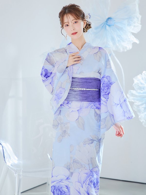 画像14: 【即日発送】アンティークブルーローズ浴衣【浴衣３点セット 浴衣/帯/下駄】[YMT]