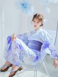 【浴衣セール!】【即日発送】アンティークブルーローズ浴衣【浴衣３点セット 浴衣/帯/下駄】[OF04/HC03]