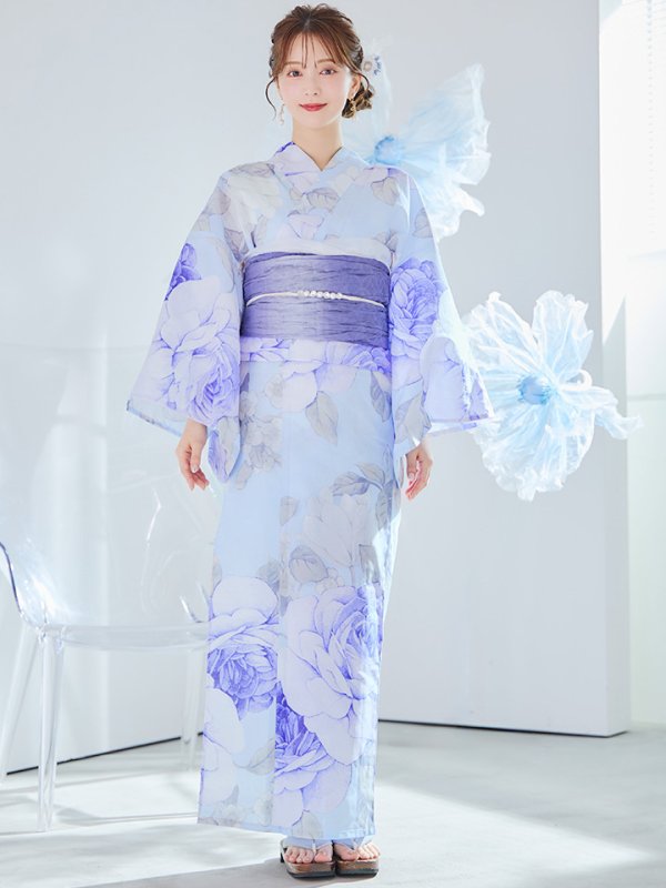 画像4: 【即日発送】アンティークブルーローズ浴衣【浴衣３点セット 浴衣/帯/下駄】[YMT]