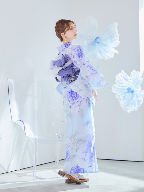 画像7: 【即日発送】アンティークブルーローズ浴衣【浴衣３点セット 浴衣/帯/下駄】[YMT]