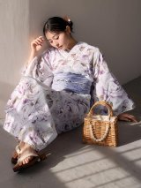 【即日発送】藤霞のアンティークローズ浴衣【浴衣３点セット 浴衣/帯/下駄】[OF04/HC03]