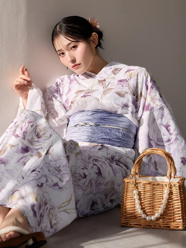 画像8: 【即日発送】藤霞のアンティークローズ浴衣【浴衣３点セット 浴衣/帯/下駄】[OF04/HC03]