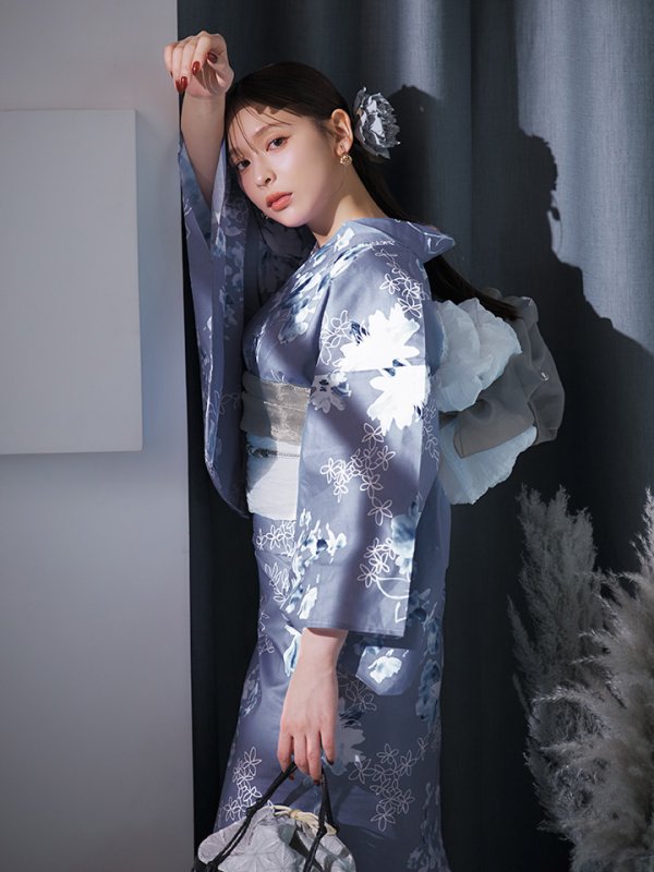 画像12: 【即日発送】グレイ×モードフラワー浴衣【浴衣３点セット 浴衣/帯/下駄】[YMT]