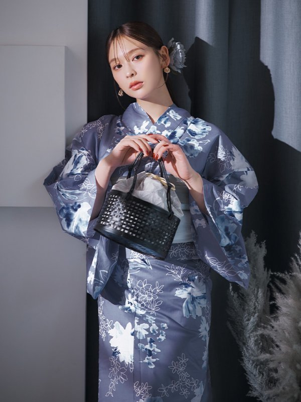 画像13: 【即日発送】グレイ×モードフラワー浴衣【浴衣３点セット 浴衣/帯/下駄】[YMT]