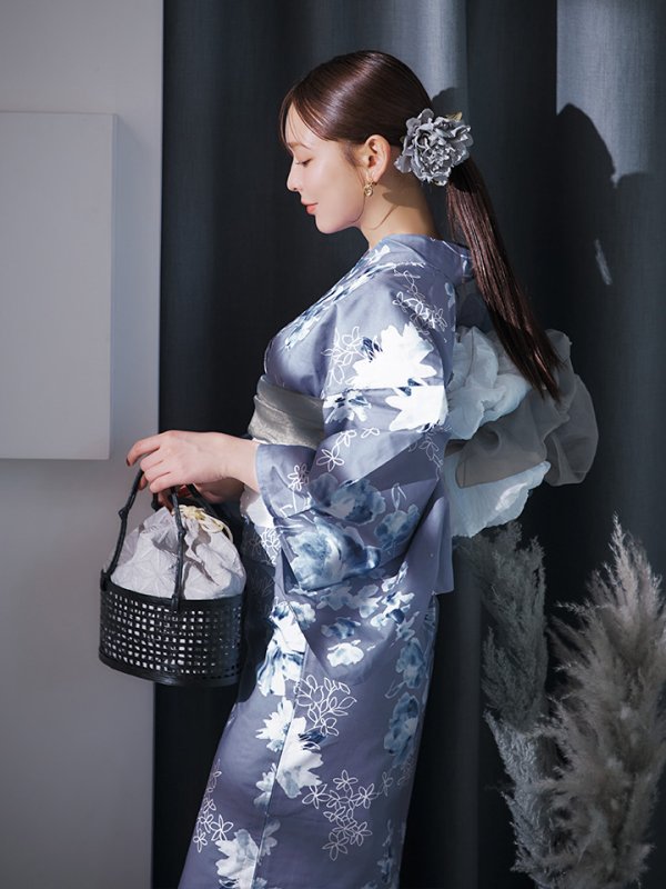 画像14: 【即日発送】グレイ×モードフラワー浴衣【浴衣３点セット 浴衣/帯/下駄】[YMT]