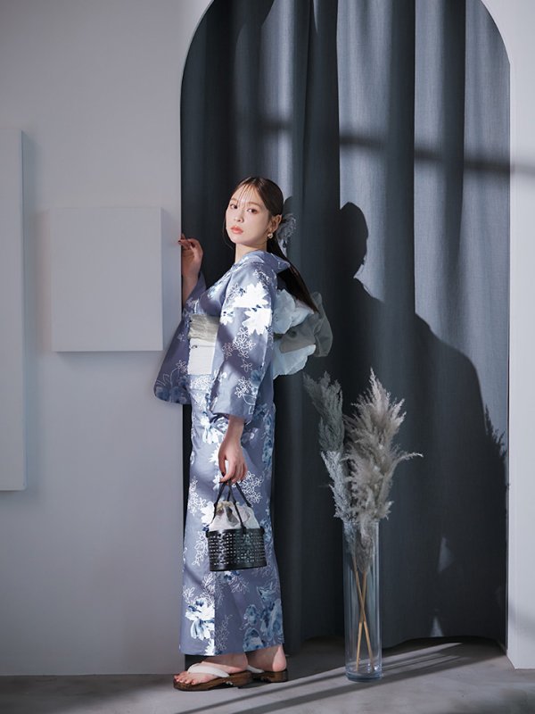 画像16: 【即日発送】グレイ×モードフラワー浴衣【浴衣３点セット 浴衣/帯/下駄】[YMT]