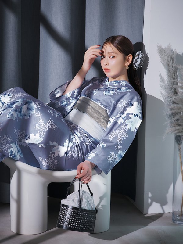 画像6: 【即日発送】グレイ×モードフラワー浴衣【浴衣３点セット 浴衣/帯/下駄】[YMT]