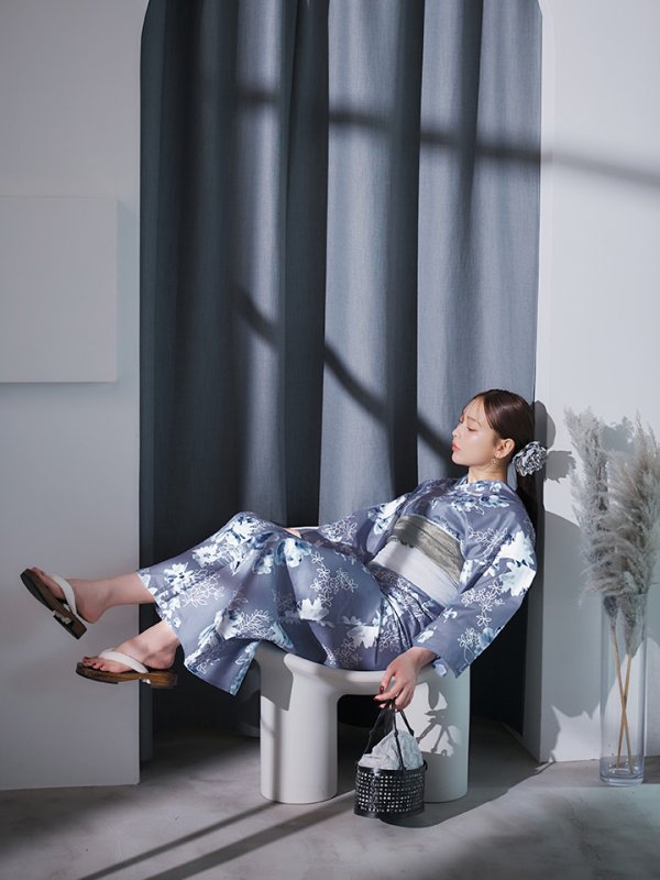 画像9: 【即日発送】グレイ×モードフラワー浴衣【浴衣３点セット 浴衣/帯/下駄】[YMT]