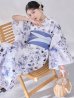 画像1: 【即日発送】水墨ニュアンスフラワー浴衣【浴衣３点セット 浴衣/帯/下駄】[OF04/HC03] (1)