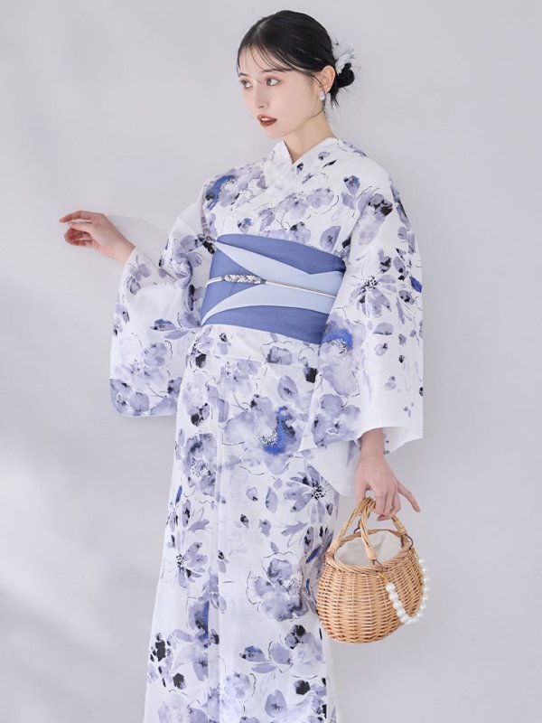 画像3: 【即日発送】水墨ニュアンスフラワー浴衣【浴衣３点セット 浴衣/帯/下駄】[OF04/HC03]