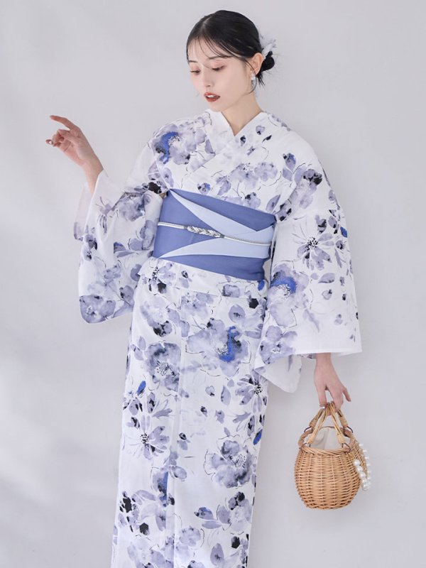 画像11: 【即日発送】水墨ニュアンスフラワー浴衣【浴衣３点セット 浴衣/帯/下駄】[OF04/HC03]