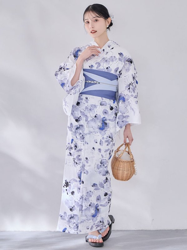 画像13: 【即日発送】水墨ニュアンスフラワー浴衣【浴衣３点セット 浴衣/帯/下駄】[OF04/HC03]