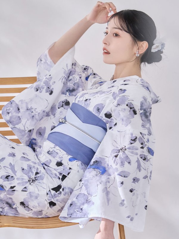 画像17: 【即日発送】水墨ニュアンスフラワー浴衣【浴衣３点セット 浴衣/帯/下駄】[OF04/HC03]