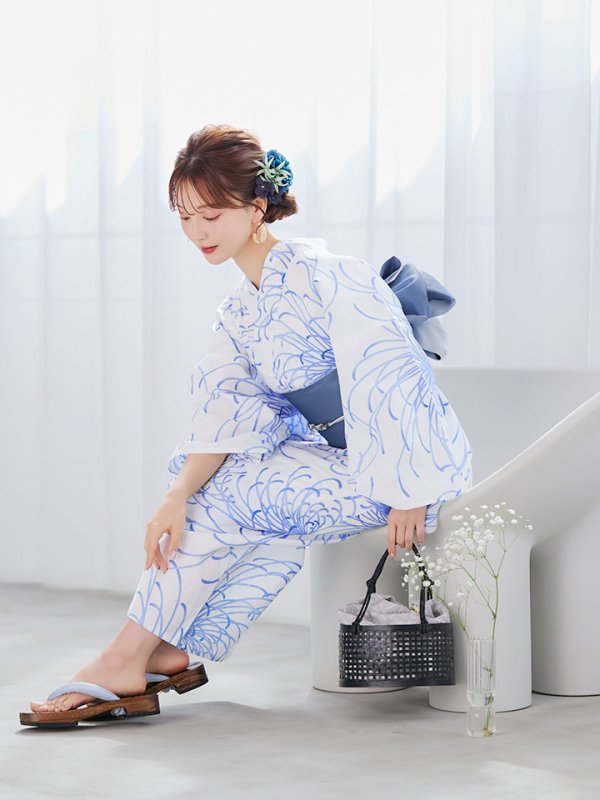 画像8: 【即日発送】白菊月の古典浴衣【浴衣３点セット 浴衣/帯/下駄】[YMT]