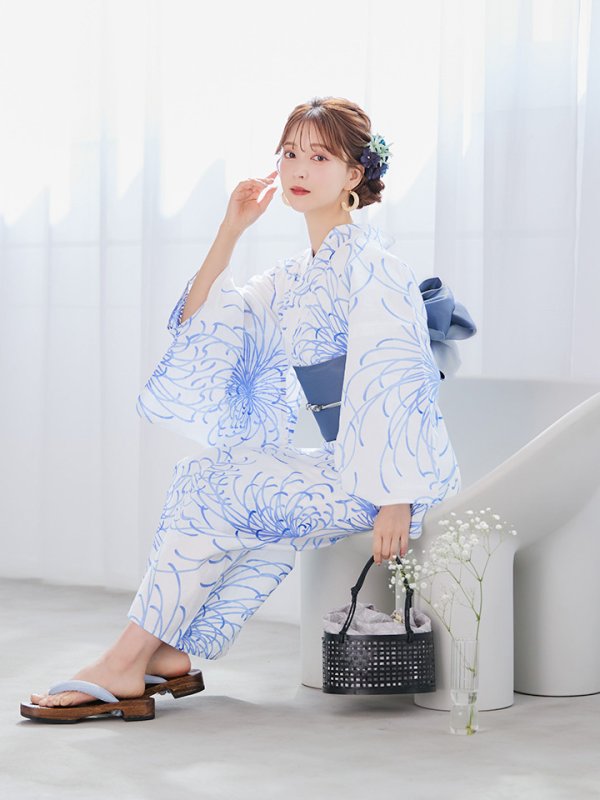 画像9: 【即日発送】白菊月の古典浴衣【浴衣３点セット 浴衣/帯/下駄】[YMT]