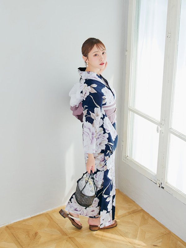 画像10: 【即日発送】濃紺牡丹柄浴衣【浴衣３点セット 浴衣/帯/下駄】[YMT]