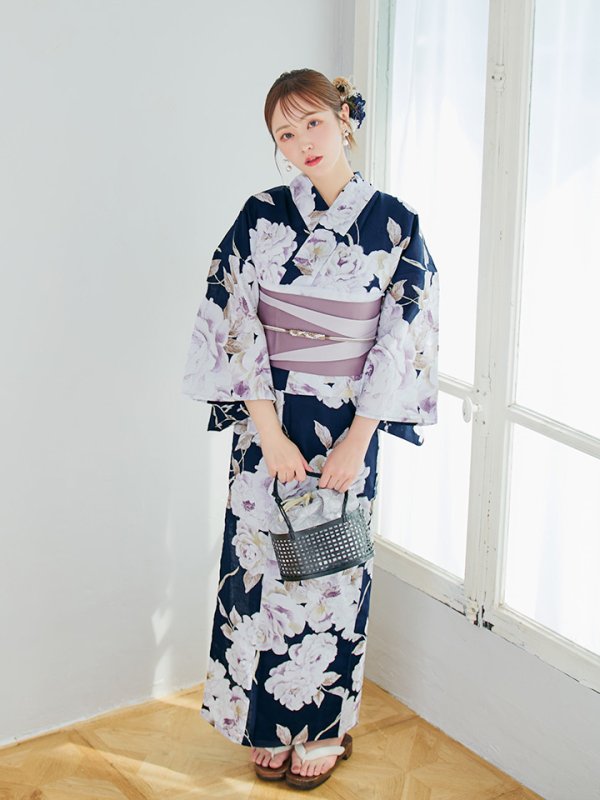 画像11: 【即日発送】濃紺牡丹柄浴衣【浴衣３点セット 浴衣/帯/下駄】[YMT]