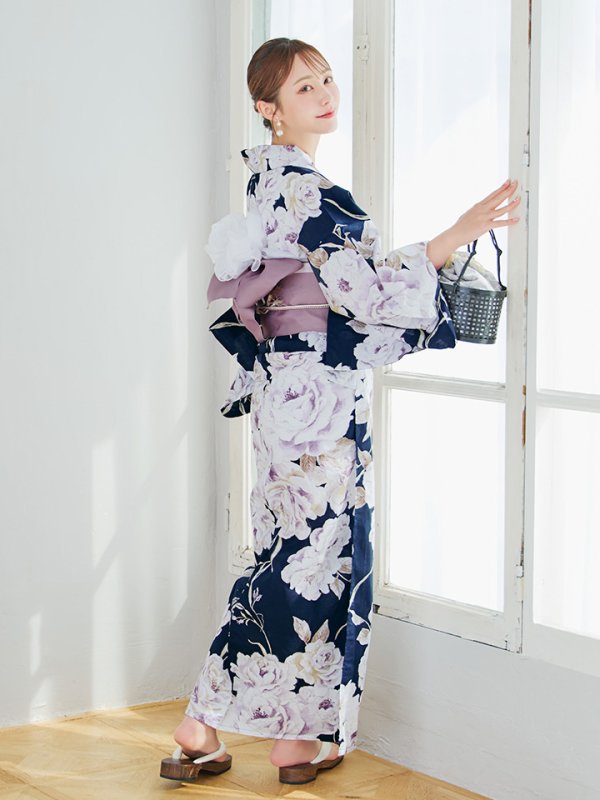 画像13: 【即日発送】濃紺牡丹柄浴衣【浴衣３点セット 浴衣/帯/下駄】[YMT]