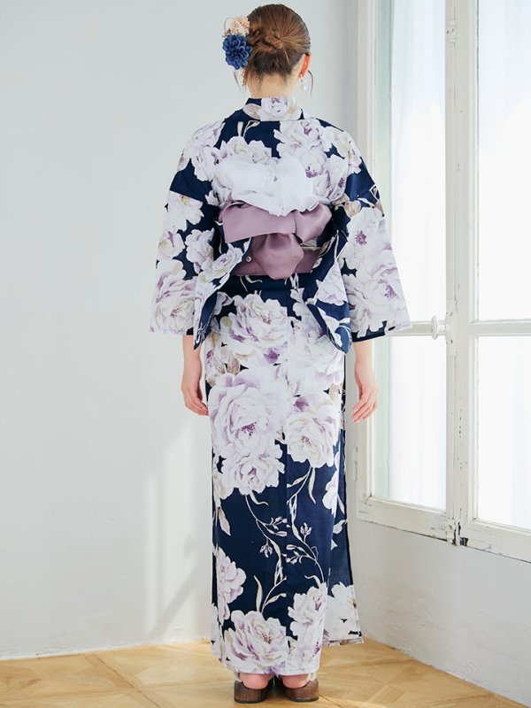 画像16: 【即日発送】濃紺牡丹柄浴衣【浴衣３点セット 浴衣/帯/下駄】[YMT]