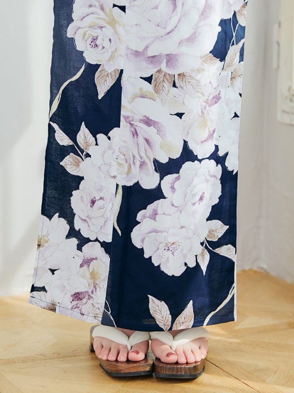 画像18: 【即日発送】濃紺牡丹柄浴衣【浴衣３点セット 浴衣/帯/下駄】[YMT]