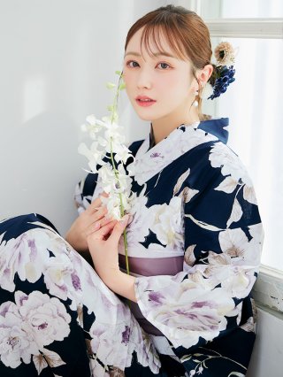 濃紺牡丹柄浴衣
