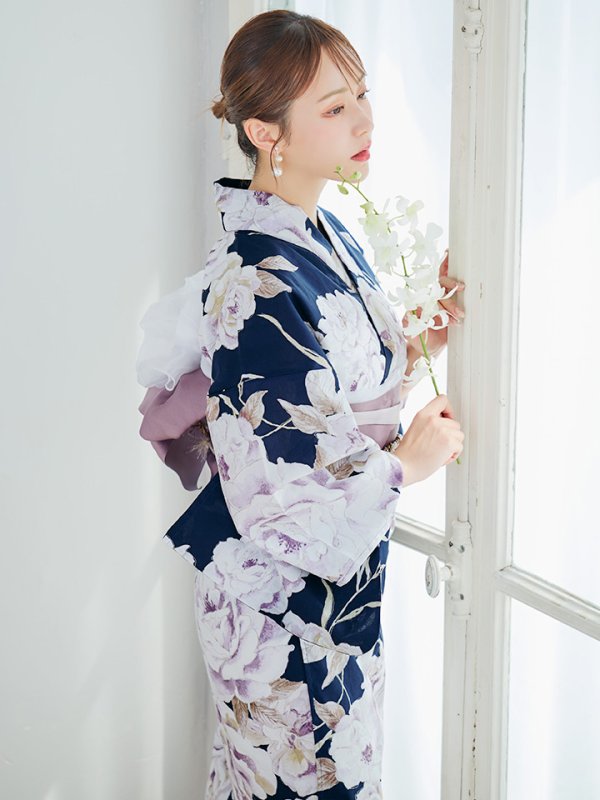 画像3: 【即日発送】濃紺牡丹柄浴衣【浴衣３点セット 浴衣/帯/下駄】[YMT]