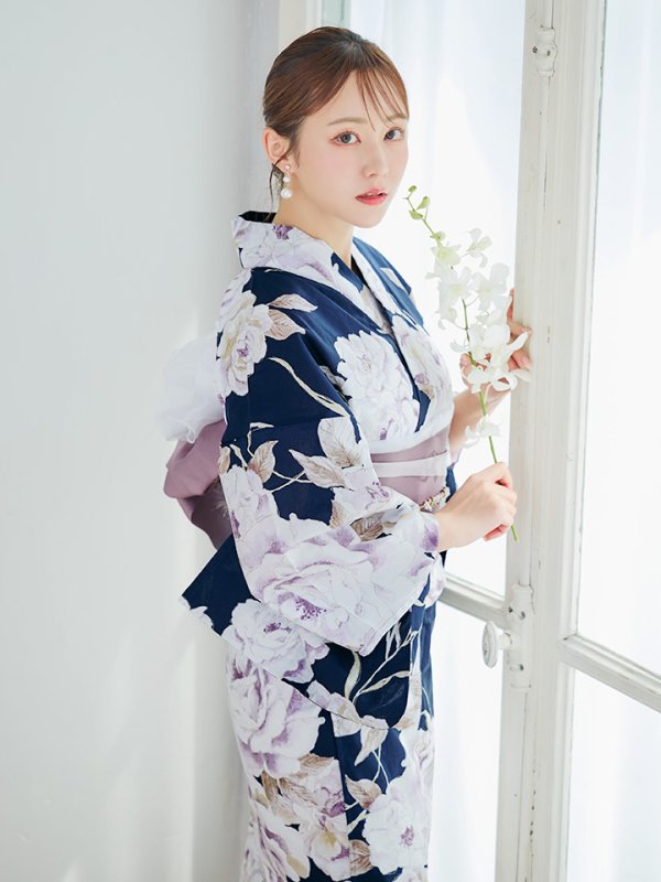 画像9: 【即日発送】濃紺牡丹柄浴衣【浴衣３点セット 浴衣/帯/下駄】[YMT]