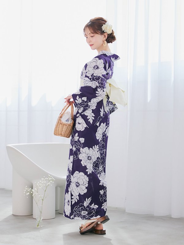 画像10: 【即日発送】スタイリッシュ牡丹モダン浴衣【浴衣３点セット 浴衣/帯/下駄】[YMT]