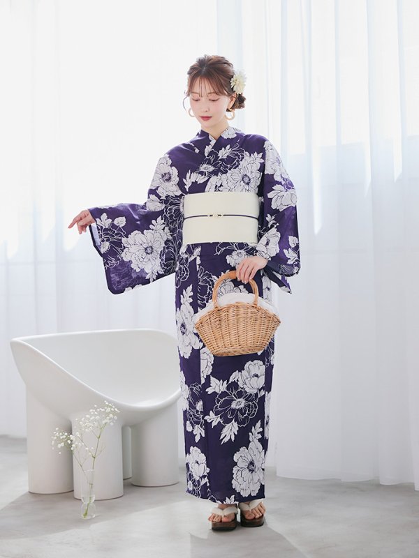 画像12: 【即日発送】スタイリッシュ牡丹モダン浴衣【浴衣３点セット 浴衣/帯/下駄】[YMT]