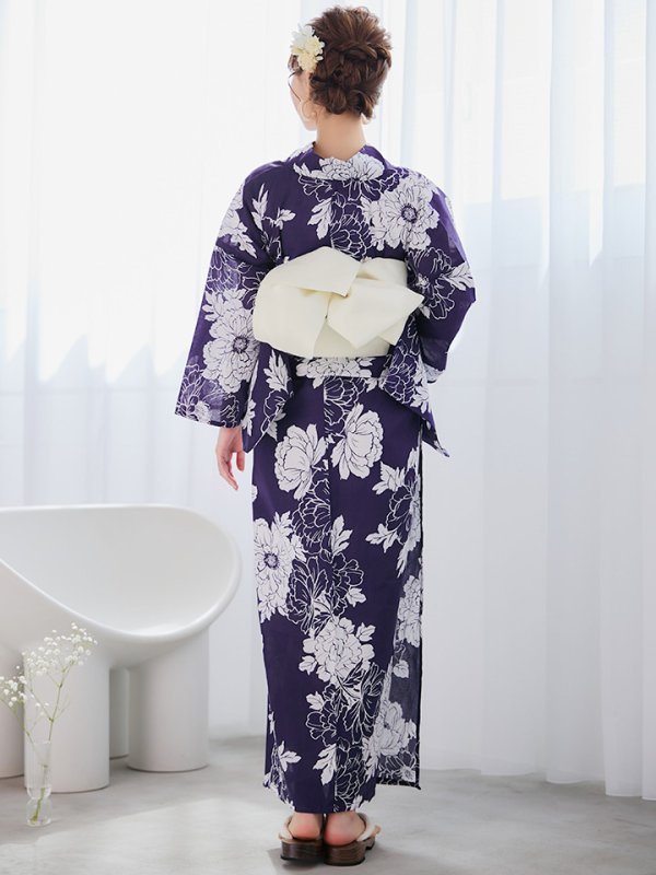 画像13: 【即日発送】スタイリッシュ牡丹モダン浴衣【浴衣３点セット 浴衣/帯/下駄】[YMT]